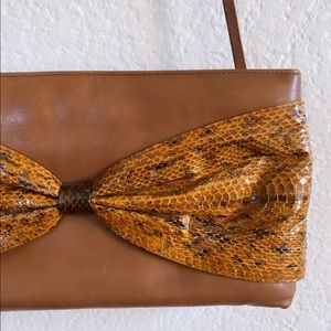 Vintage Camel Color Leather Crossbody Snake Bow